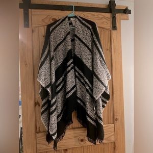 Black and Grey Striped Poncho Old Navy